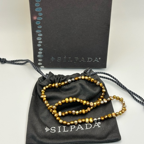 Silpada Jewelry - Silpada Bronze Silver Beaded Stretch Bracelet Pair Freshwater Pearls Silver Bead